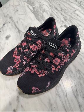 NOBULL Black Athletic Shoes with Pink Floral Print